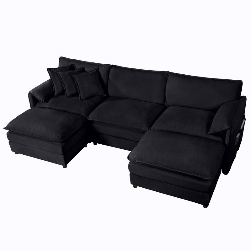 109.45" Chenille Upholstered U-Shaped Modular Sectional Sofa with Double-Layer Cushions, DIY Combination