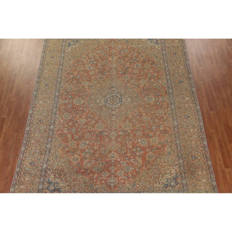 Hand Knotted Oriental 100% Wool Carpet Traditional Floral Oranges & Rust Kashan Area Rug - 13' 2'' X 9' 7''