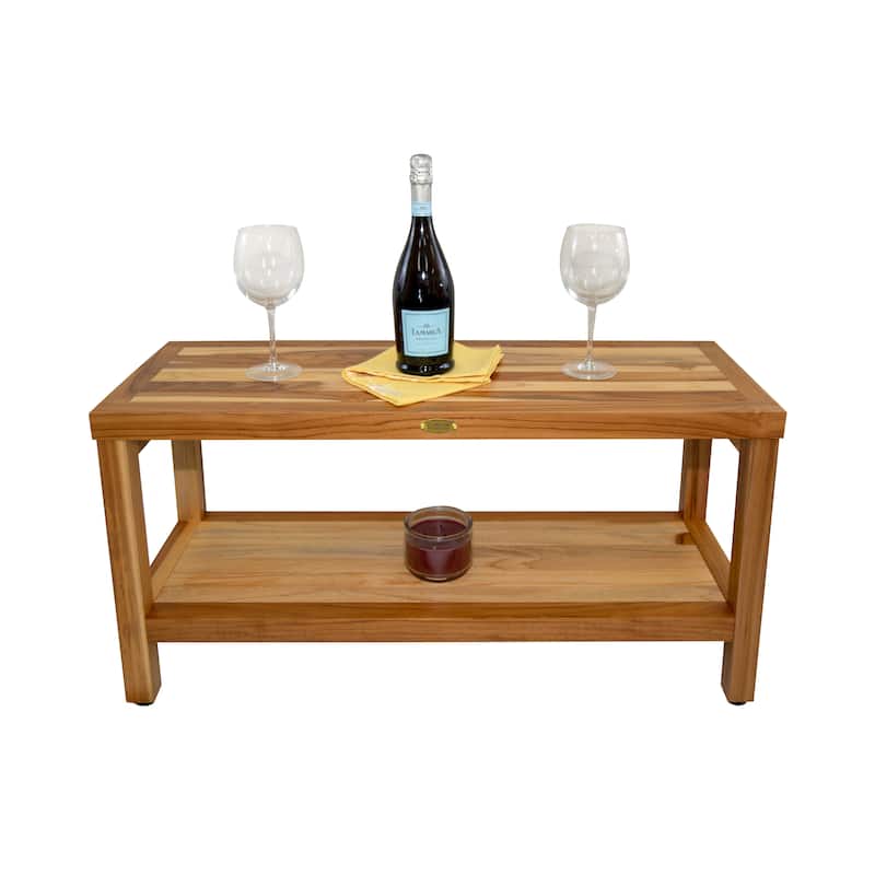 EcoDecors Eleganto EarthyTeak 36" Teak Shower Bench with Shelf