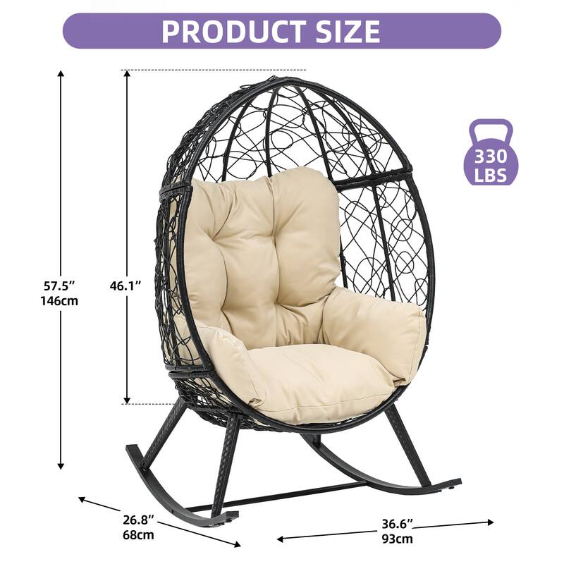 Moasis 38"W Wicker Rocking Egg Chair with Cushion