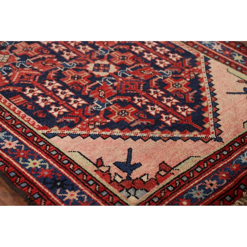 Geometric Malayer Vintage Persian Runner Rug Handmade Wool Carpet - 3'6" x 10'2"