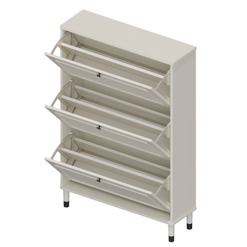 Shoe Storage Cabinet With 3 Flip Drawers, Narrow Shoe Rack Cabinet, Freestanding Shoe Organizer For Hallway