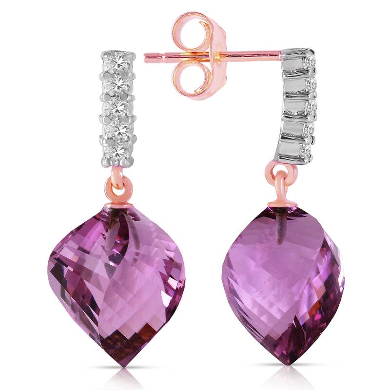 21.65 Carat 14K Solid Gold Diamond Spiral Amethyst Gemstone Earrings - Rose