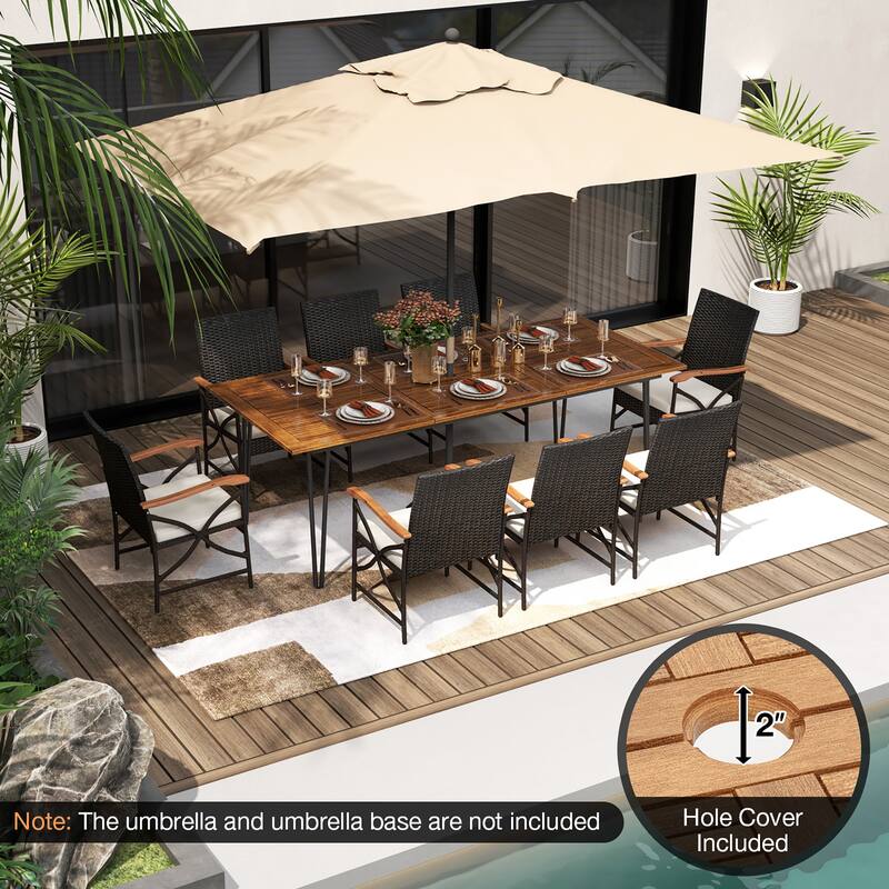 Gymax 9 PCS Outdoor Patio Dining Set Armchairs Set of 8 & Acacia Wood