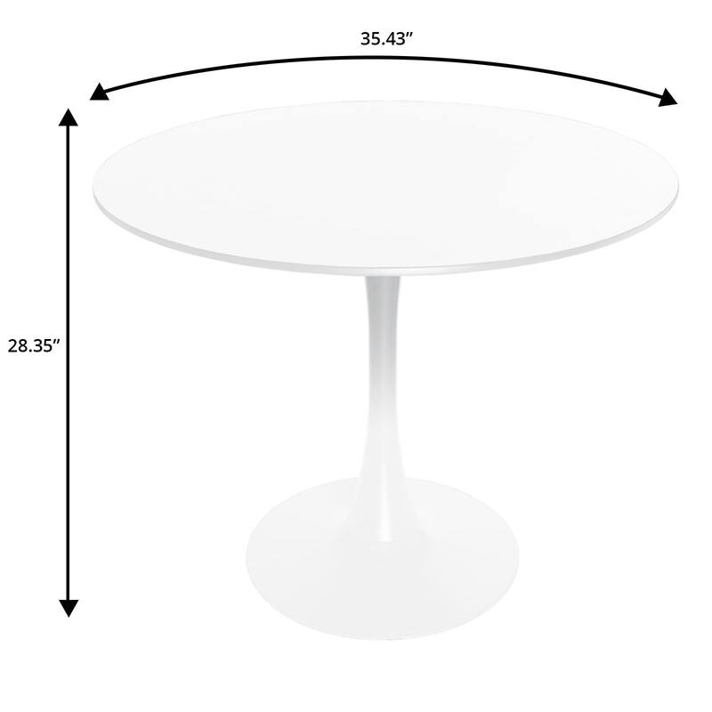 5-Piece Dining Set with 35-Inch Round Dining Table in White and 4 Side Chairs with Chrome Legs