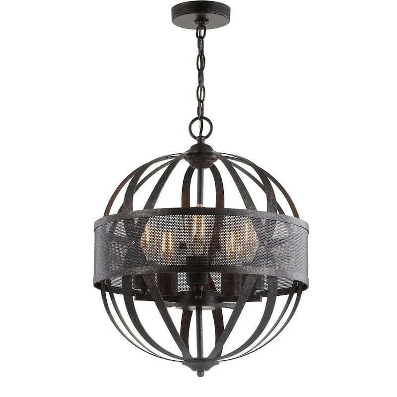 SAFAVIEH Lighting Elvane Adjustable 5-Light Led Brass Pendant - 16.8"x16.8"x24.5-96.5" - Dark Grey - 17Wx17Dx97H
