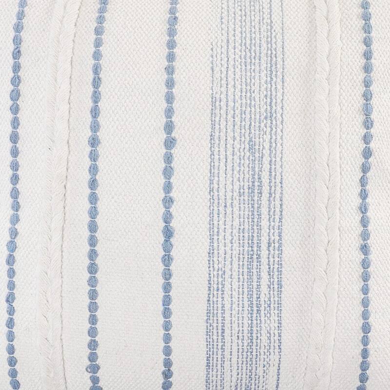 20" White and Light Blue Striped Square Throw Pillow