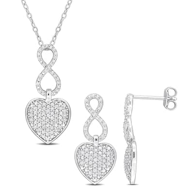 Miadora 1/2ct TW Diamond Heart Infinity Pendant Chain Earrings 2-Piece Set Sterling Silver