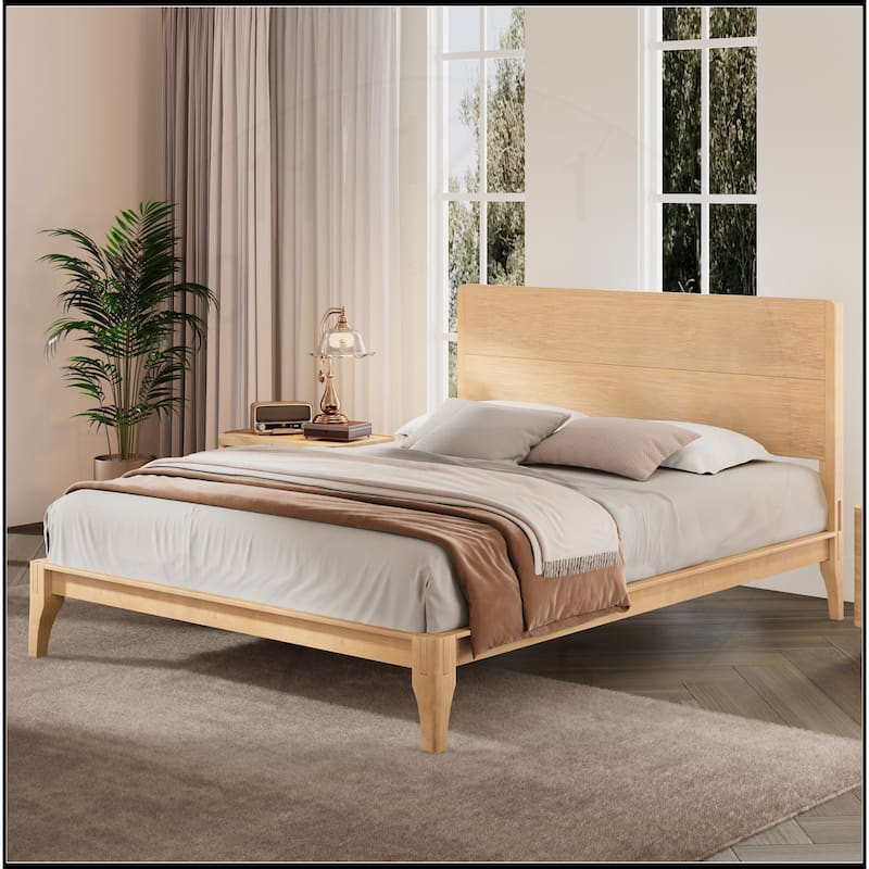 12 Inch Bamboo Wood Platform Bed with Wood Slat Metal Support - Natural - Full