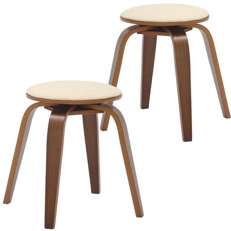 Pelya Minimalist Modern Round Counter Stool with Leather Seat & Poplar Wood Frame 360° Swivel Kitchen Bar Stool - Walnut/Light Cream