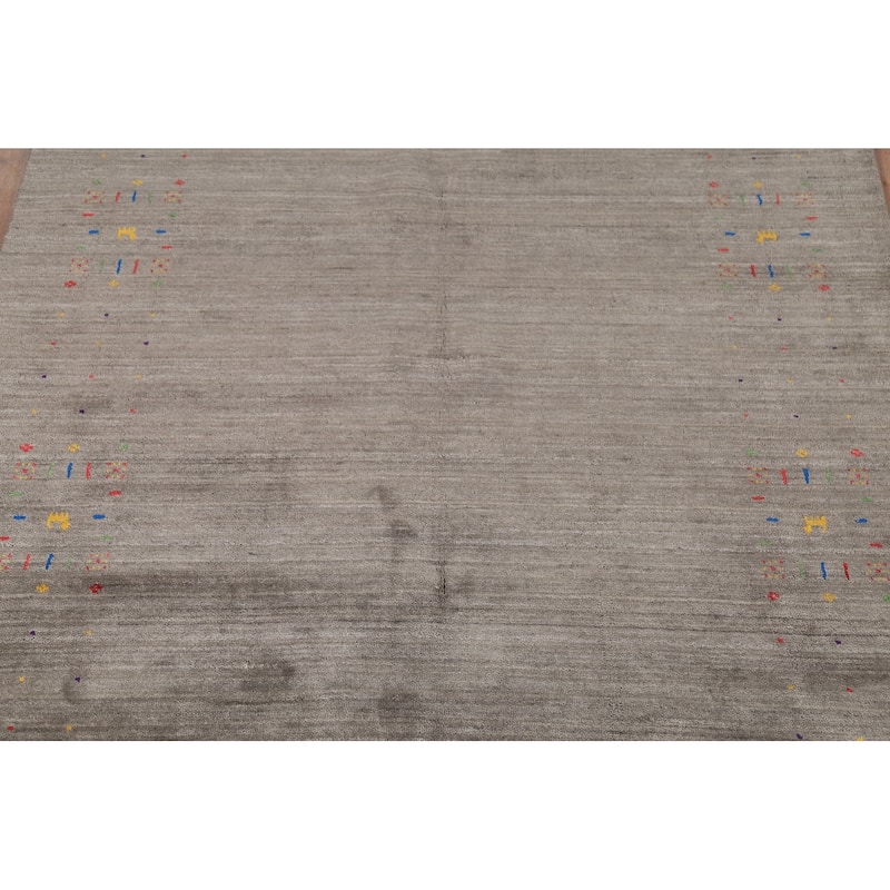 Tribal Gabbeh Area Rug Hand-Knotted Oriental Grey Wool Carpet - 5'5"x 7'7"