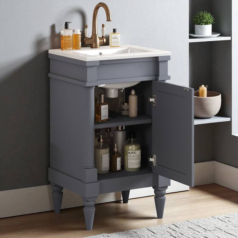 18" Small Bathroom Vanity with Sink, Modern Freestanding Storage Cabinet with Door and Shelf, Compact Single Sink