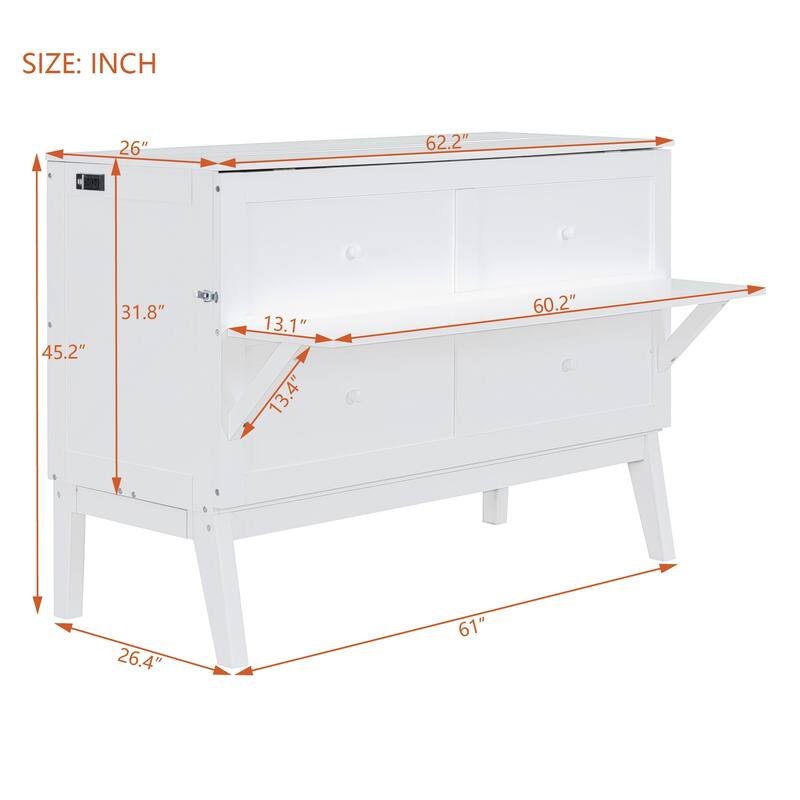 Murphy Bed with USB Port and removable Shelves on Each Side