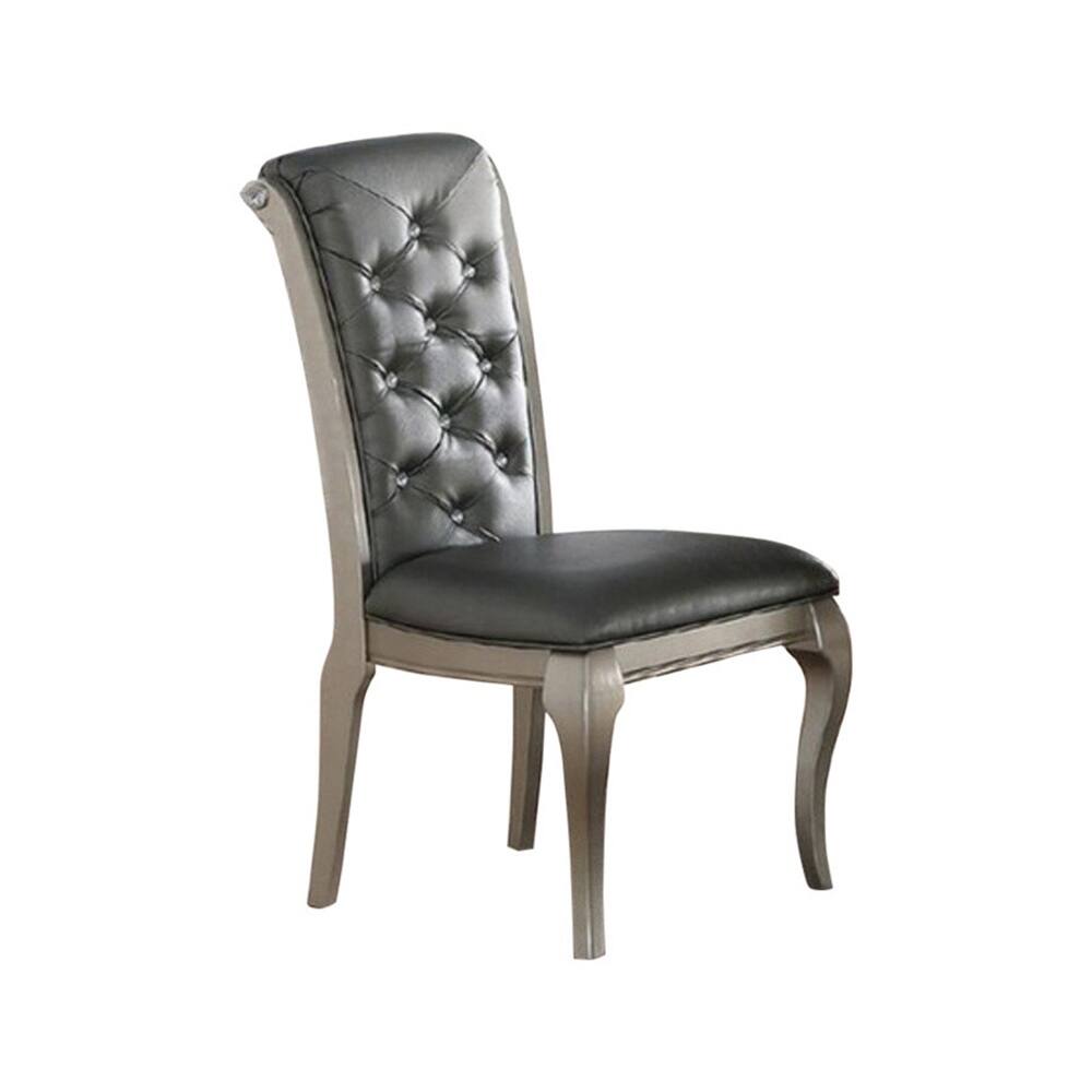 Set Of 2 Rubber Wood Dining Chair With Tufted Back, Gray And Silver - 40 H x 22 W x 26 L