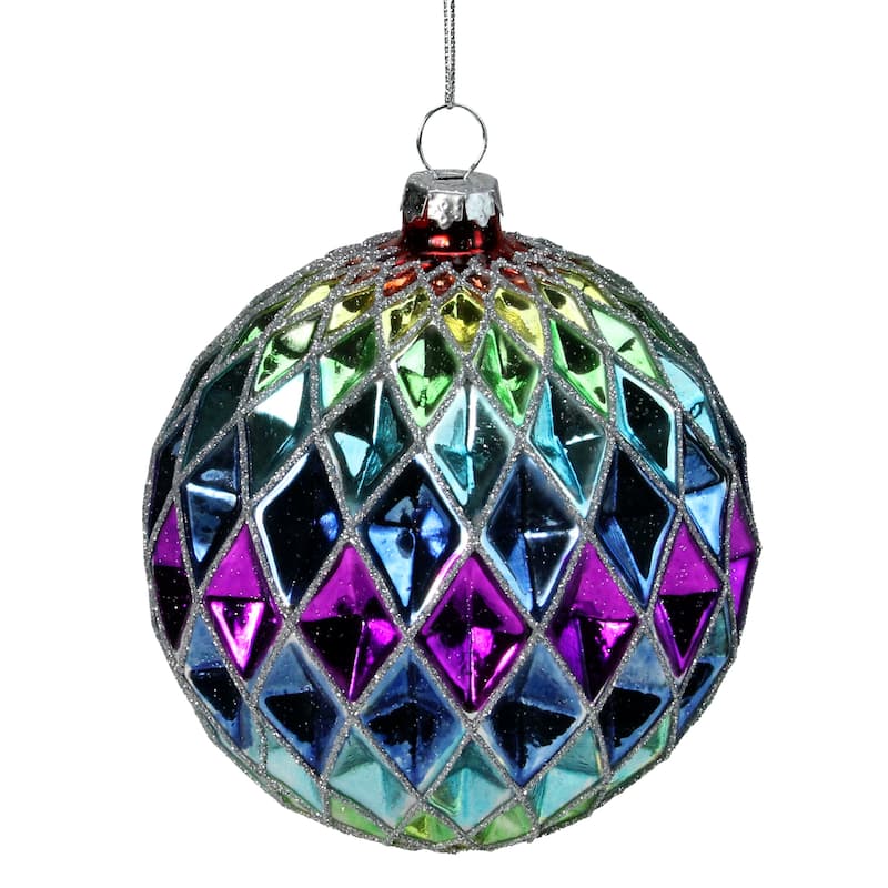 2-Finish Colored Harlequin Glass Christmas Ball Ornament 3.75"
