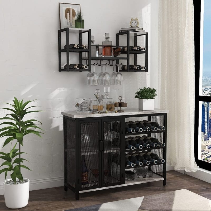 Industrial Greige Wall Mounted Wine Rack - 34.6LX9.8WX15.7H