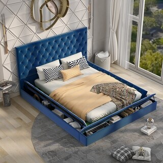 Gorgeous Design Queen Size Upholstery Low Profile Storage Platform Bed with Storage Space on both Sides and Footboard Bed Bath Beyond 35971290