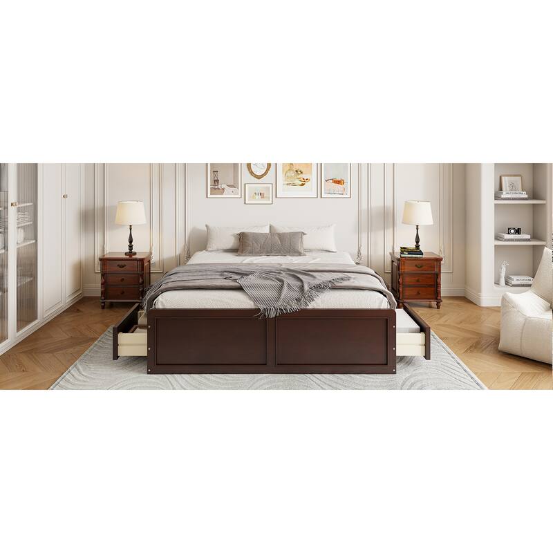 Roomfitters Queen Size Wood Platform Bed with 6 Storage Drawers, Solid Pine