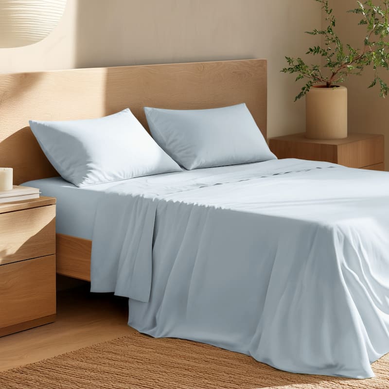 Bare Home Organic Cotton Sheet Set - Crisp Percale Weave - Split King - Winter Blue
