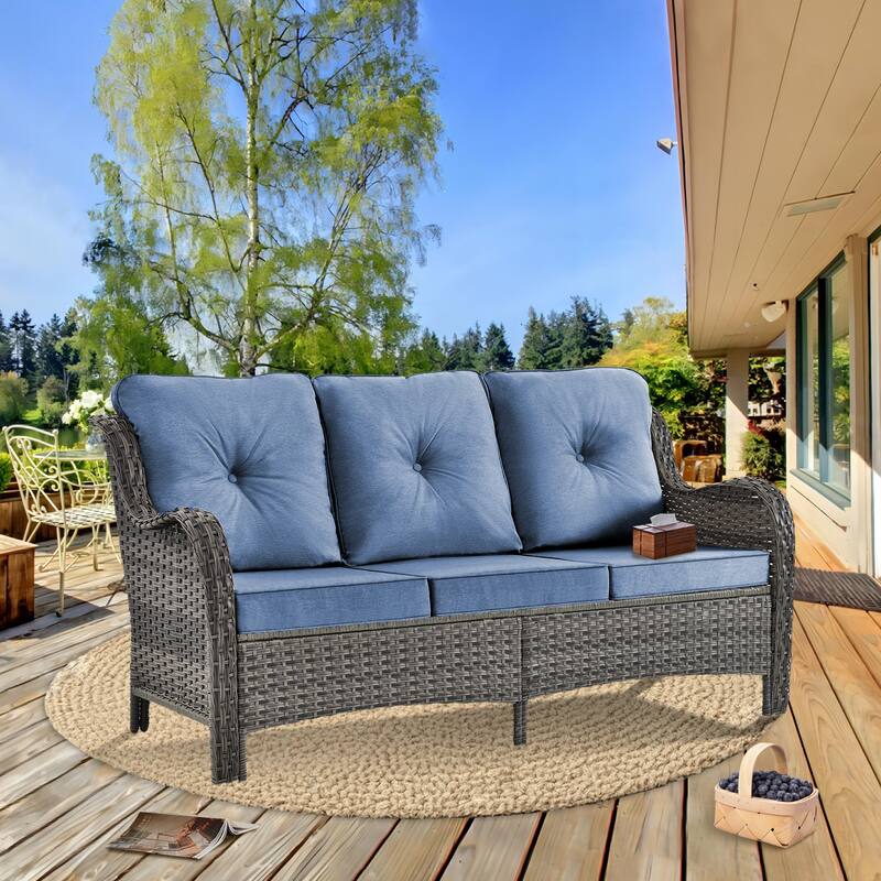 Gray Wicker Rattan Outdoor Patio Furniture Set Swivel Chair with Cushion