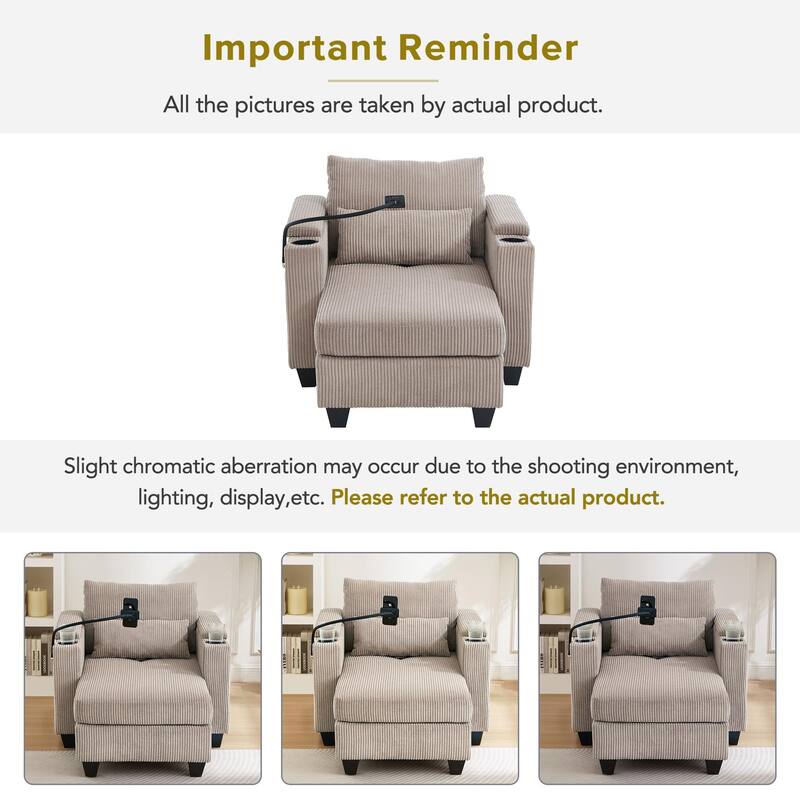 Corduroy Sofa Bed with USB Port