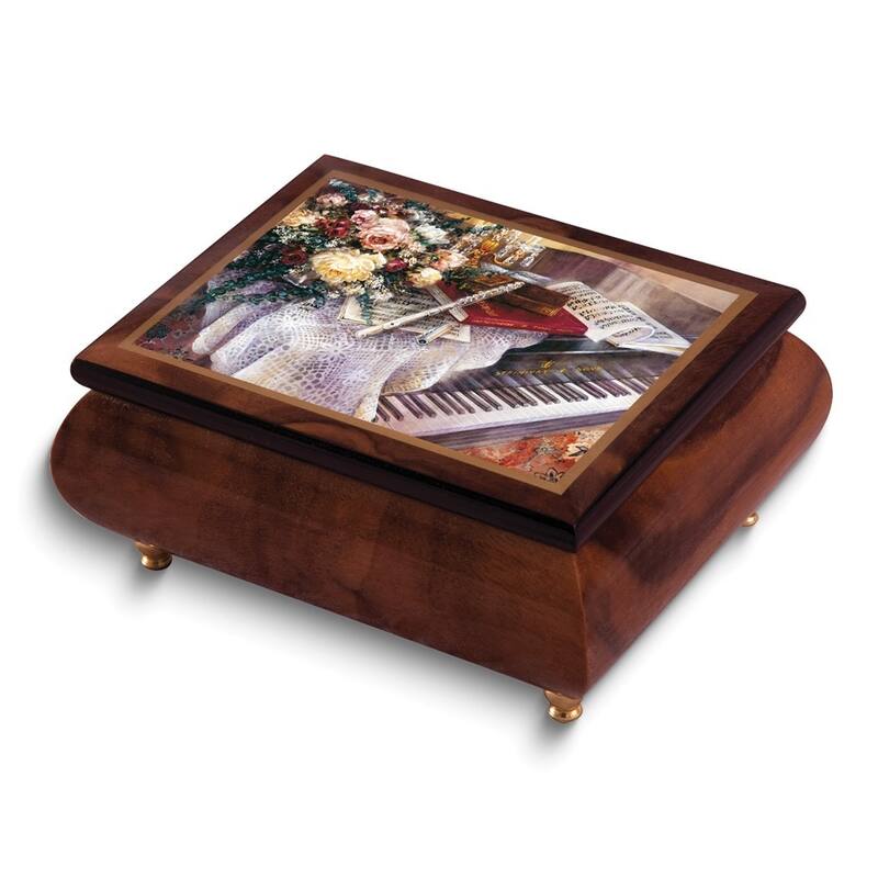 Curata Artist Lena Liu - Handcrafted Gloss Finish Harmonic Duet (Plays BrahmS Lullaby) Wooden Music Box Velvet Lining