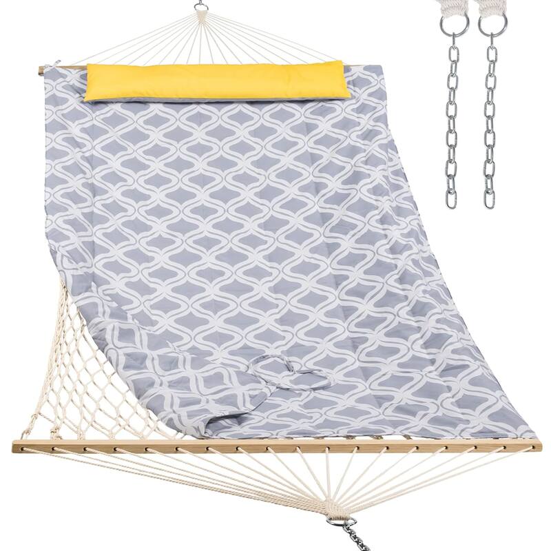 Durable 2 Person Rope Hammock with Polyester Quilted Pad and Pillow - 76*52