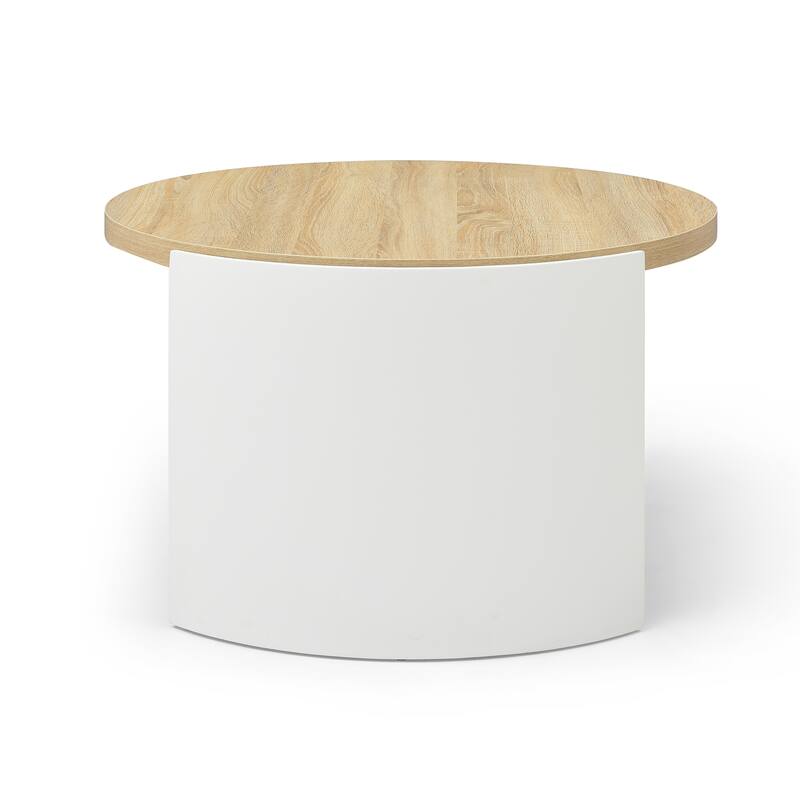 31" Coffee Table Side Table with Storage Shelf, White Natural End Table Center Table Accent Table Sofa Table