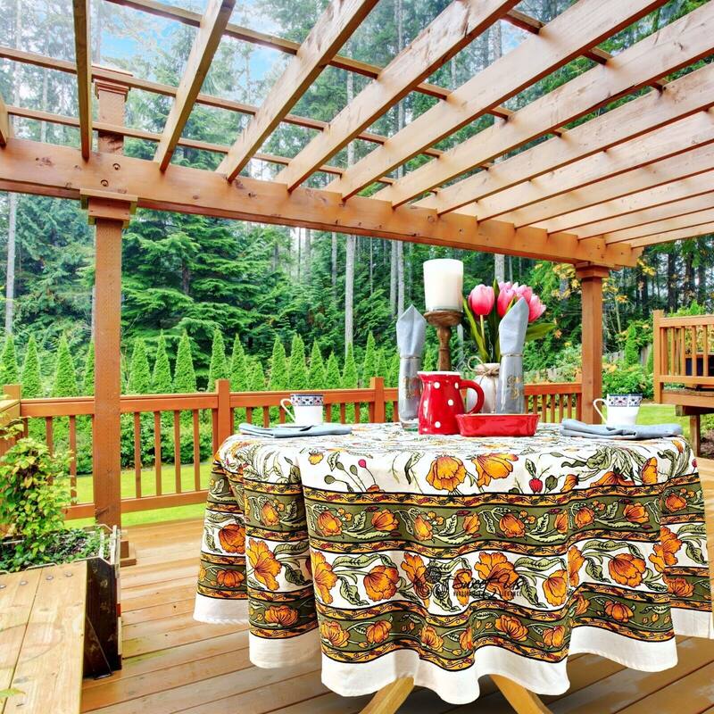 Cotton Sweet French Country Floral Tablecloth Round, Runner - 72-inch Round - White Amber