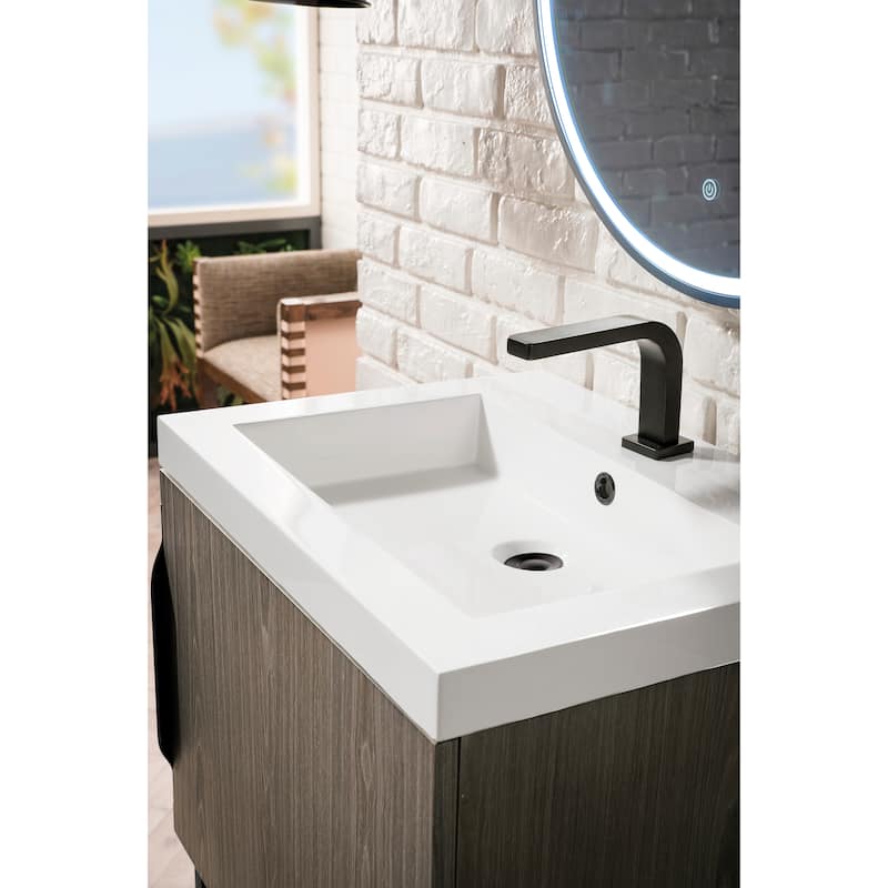 James Martin Vanities Columbia 24" Single Vanity, Ash Gray with White Glossy Composite Stone Top