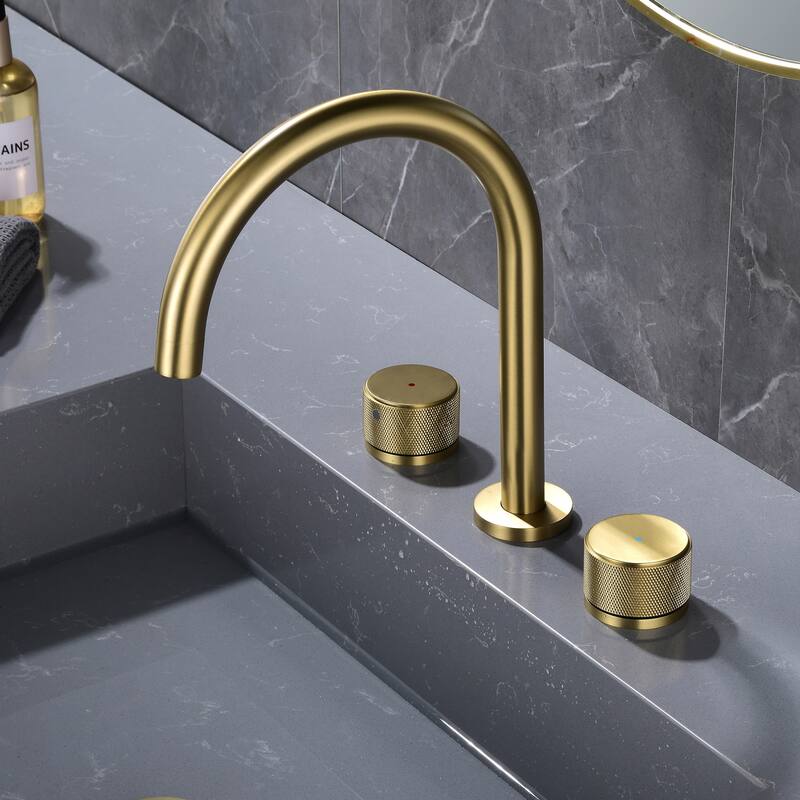 9.7"H Solid Brass Widespread Dual Knob Handles Bathroom Faucets