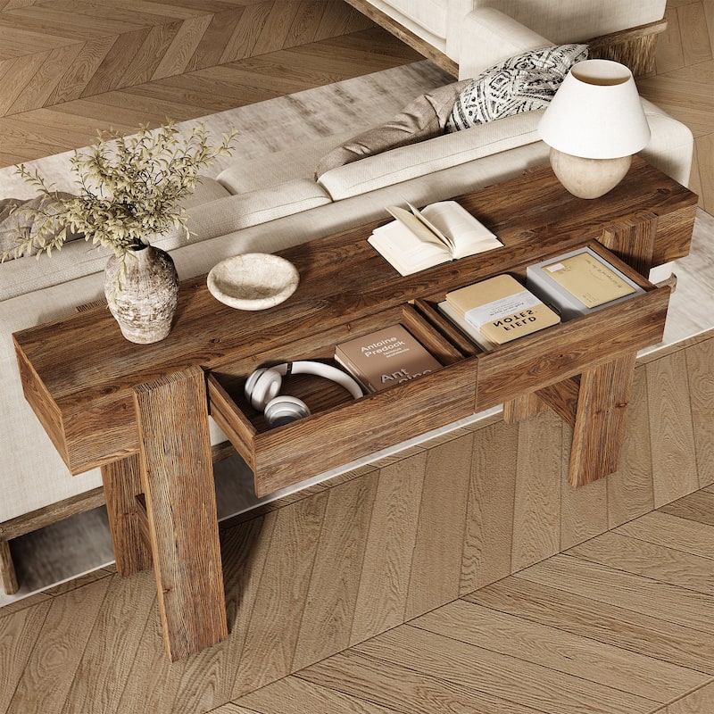 Solid Wood Entryway Table, 63" Long Sofa Console Behind the Couch
