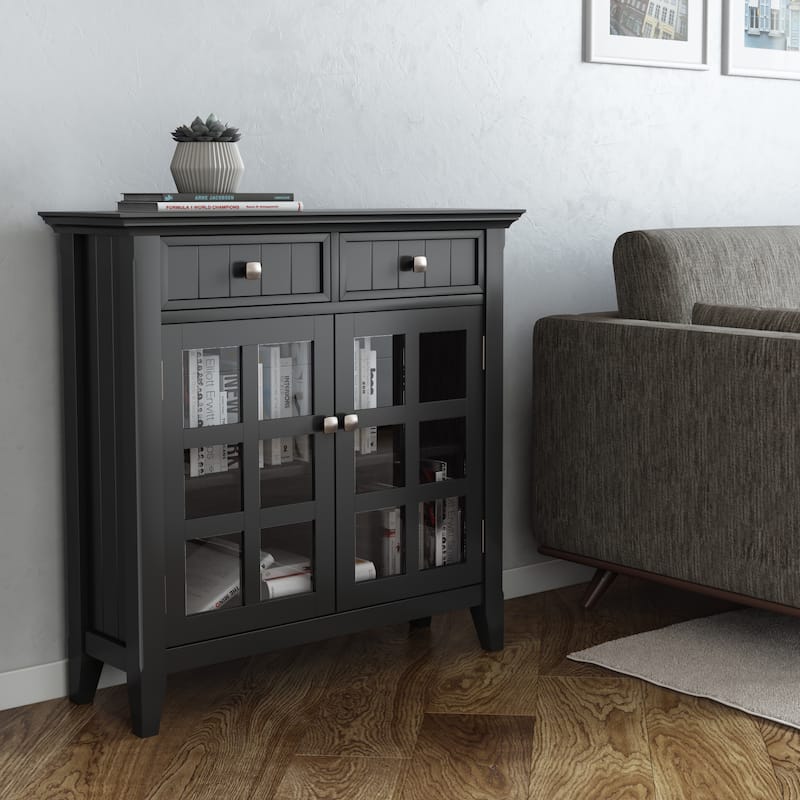 WYNDENHALL Normandy SOLID WOOD Entryway Storage Cabinet - 36"w x 12"d x 36"h - Black