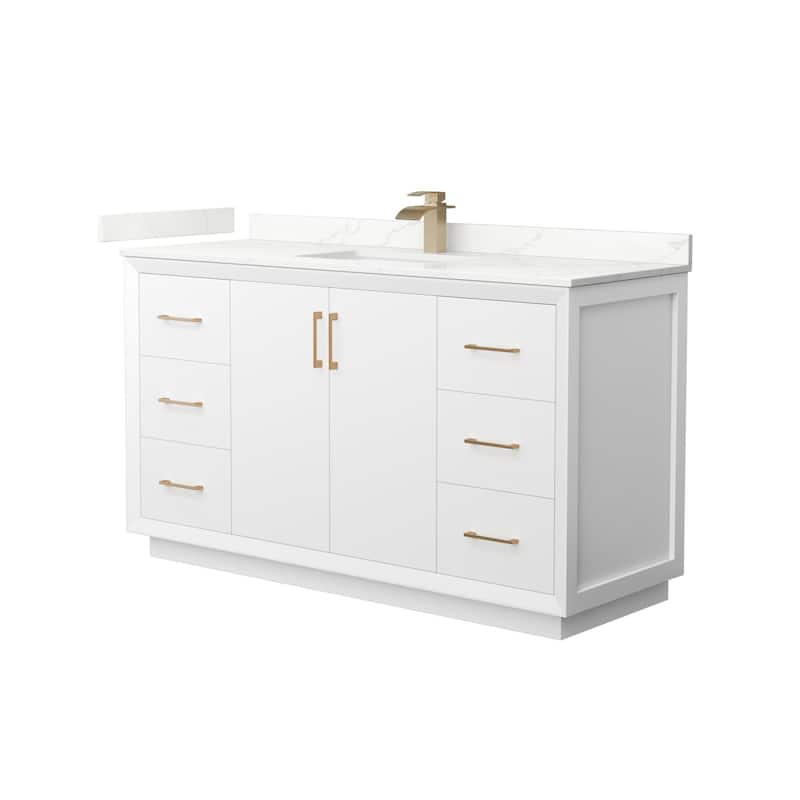 Wyndham Collection WCF414160S-QTZ-UNSMXX Strada 60" Free Standing - White / Giotto Quartz Top / Satin Bronze Hardware