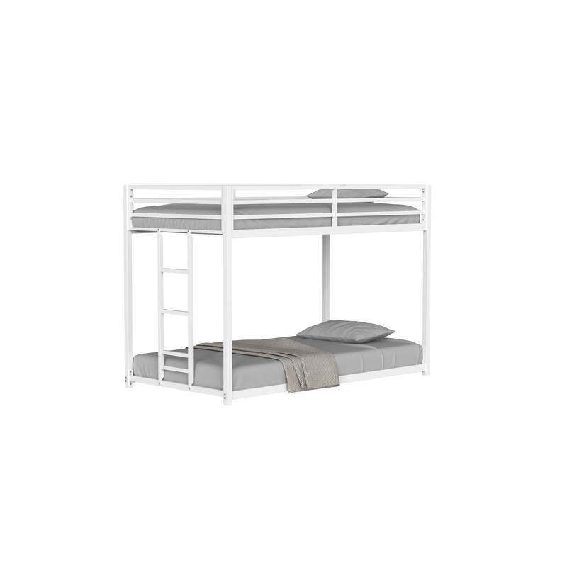 Twin over Twin Metal Bunk Bed with Guard Rails, Stable Ladder, and Durable Frame for Kids and Adults