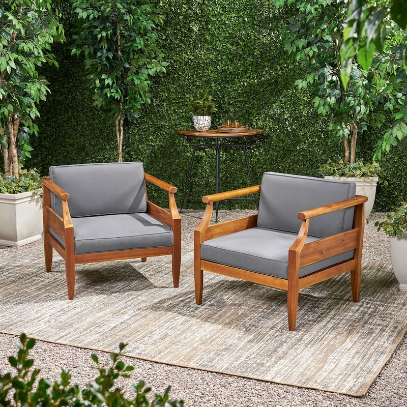 Aston Outdoor Modern Acacia Cushioned Club Chairs (Set of 2) by Christopher Knight Home - Teak Finish + Dark Gray Cushion