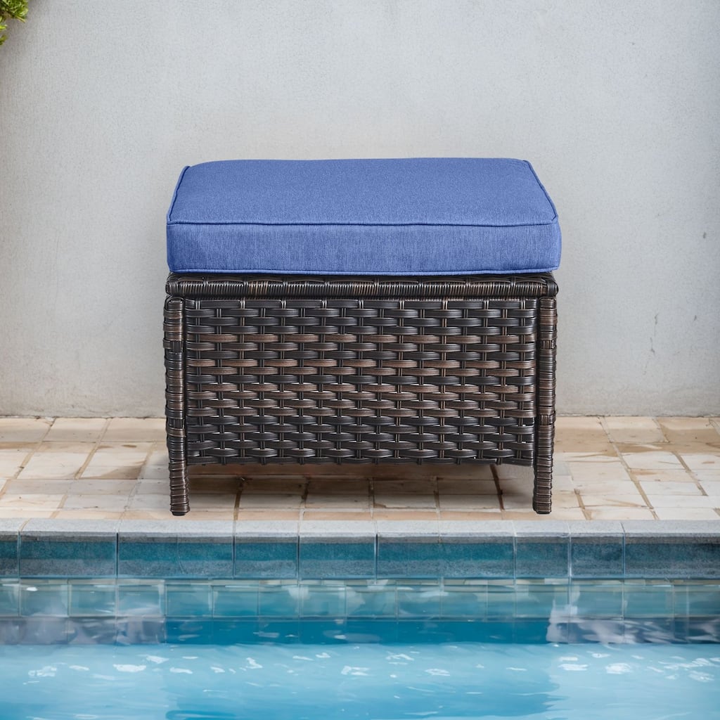 Gymojoy 2pcs Patio PE Rattan Ottoman with Cushion Weather-resistance
