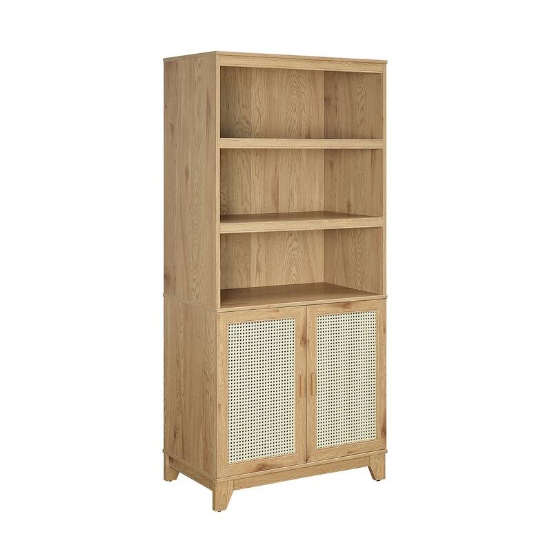 Manhattan Comfort Sheridan Modern Cane Adjustable Shelf Bookcase