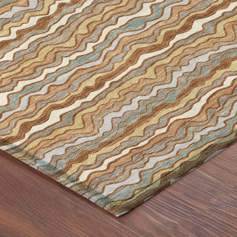Machine Washable Indoor/ Outdoor Ziggy Stripe Chantille Rug