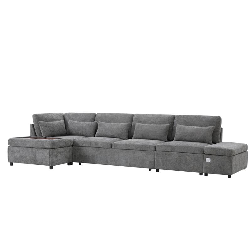Modular Sectional Pull-Out Sofa, L Shape With Wide Seats, Free Movement Storage Ottoman, Free Combination,Chenille Sofa