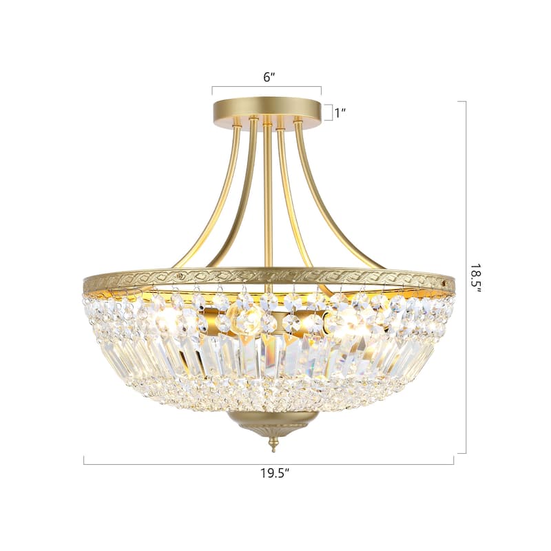 WINGBO 5-Light E26 Round Crystal Ceiling Light Fixture Semi Flush Mount - 19.5" W