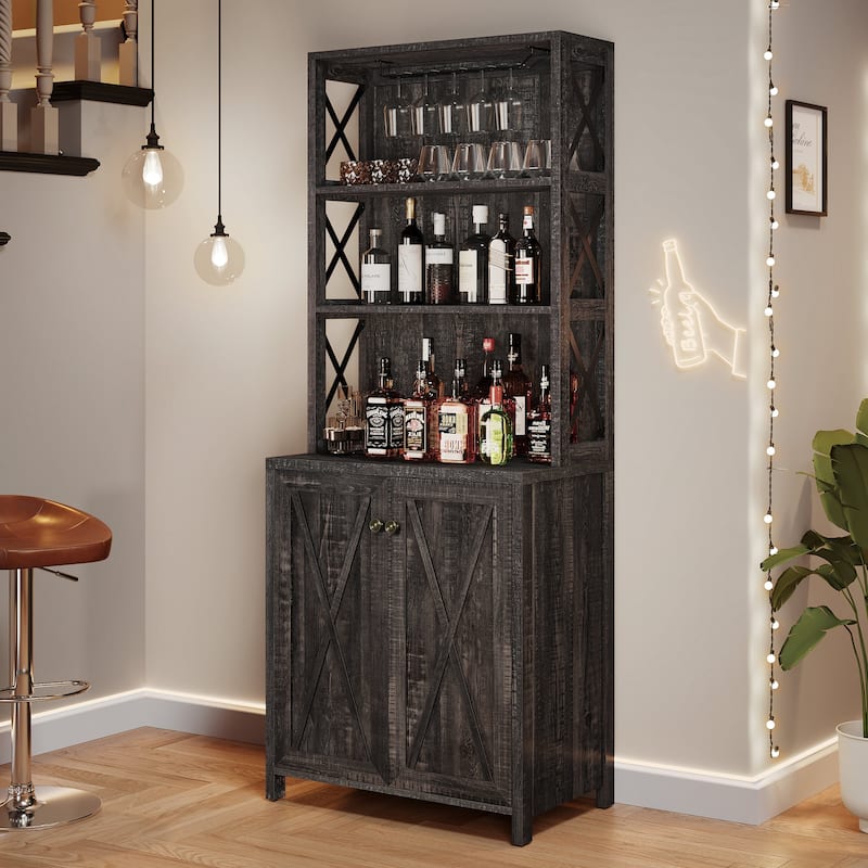 Bar Cabinet for Liquor and Glasses Dining Kitchen Cabinet with Wine Rack
