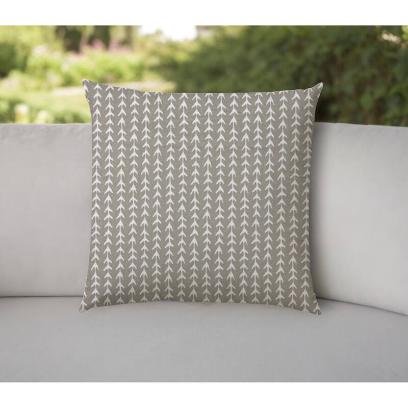 20" Taupe and White Striped Indoor Outdoor Throw Pillow Cover - Taupe and White