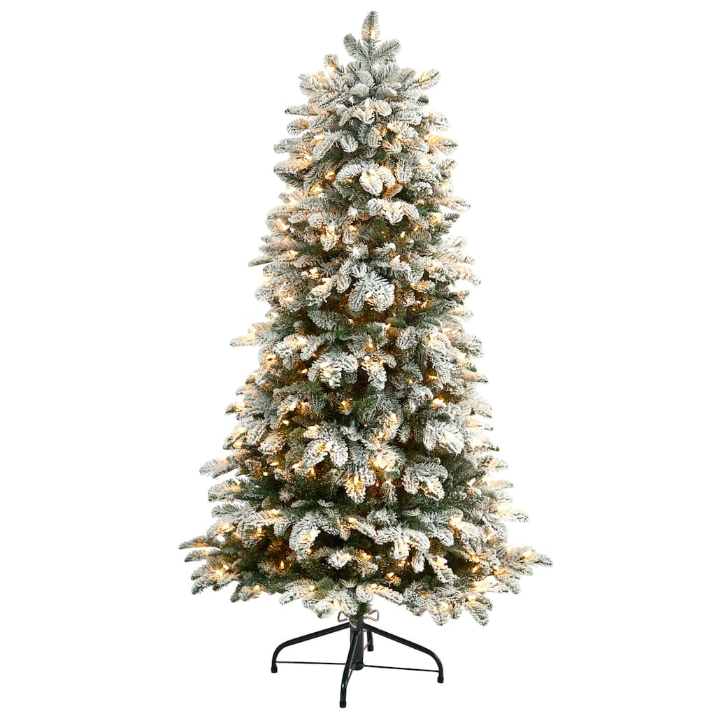 5ft Artificial Christmas Tree with Warm White Lights - Vintage Fir Tree with Flocked Branches - Holiday Decor - Green - 60
