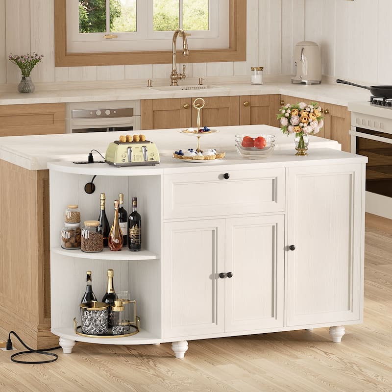 55'' Farmhouse Buffet Cabinet with Charging Station, Coffee Sideboard for Kicthen and Bar