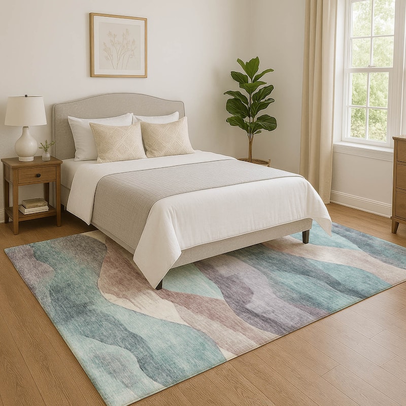 Premium Washable Super Soft Modern Waves Mayfield Rug - Teal - 9' x 12'