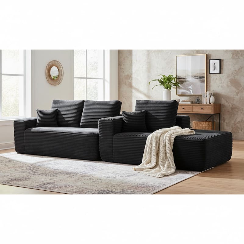 Homy Casa 105" Cloud Sectional Sofa with Chaise, Deep-Seat Modular Couch, No Assembly, Plush Corduroy