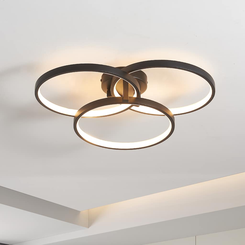 20" Modern Black LED Ceiling Light, for Living Room, Bedroom, or Dining Room, Sleek and Energy-Efficient Design