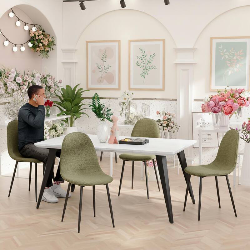 Homy Casa 5-Piece Dining Room Set with Modern White Table and 4 Upholstered Side Chairs