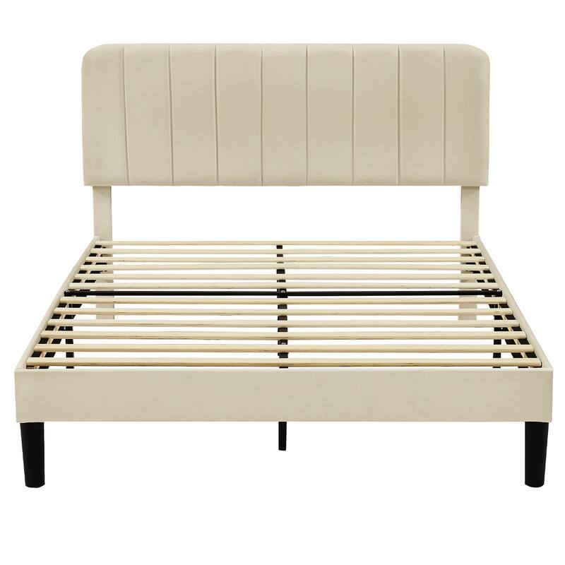 Javlergo Upholstered Platform Bed Frames with Height Adjustable Headboard, Sturdy Wooden Slats/Noise-free